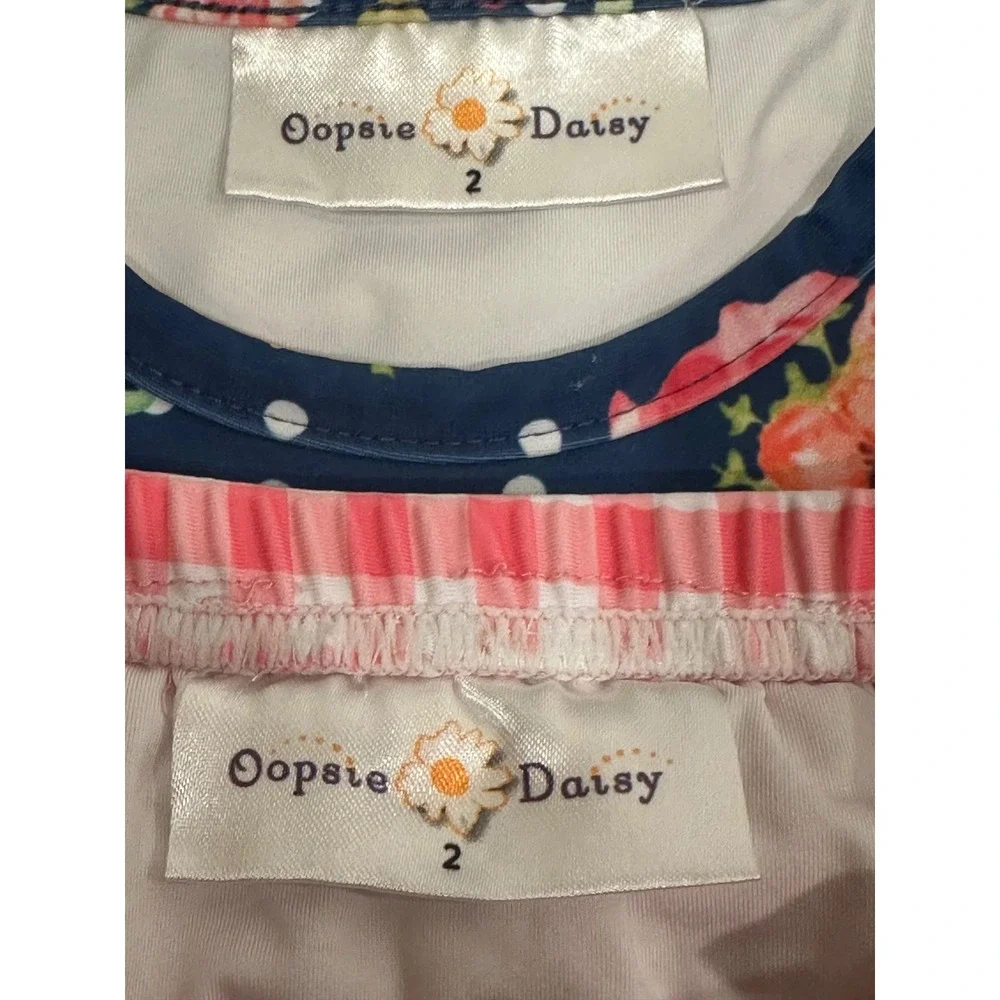 Oopsie Daisy Girls Navy Floral Polka Dot Rash Guard Gingham Ruffle Swimsuit 2t